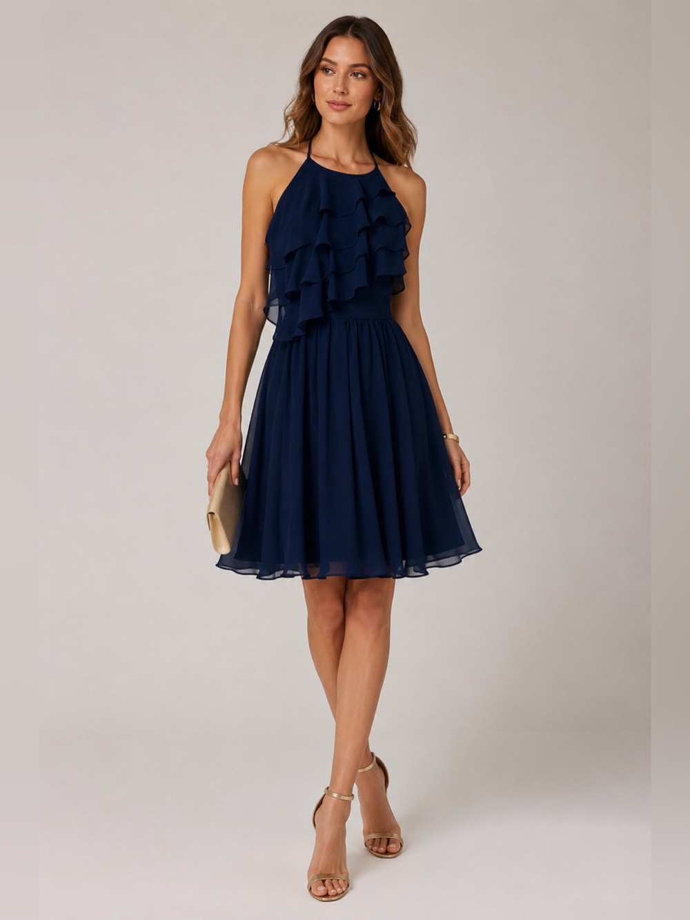 BCBGMAXAZRIA Deep Blue Ruffle Halter Dress Size 6 Fit & Flare